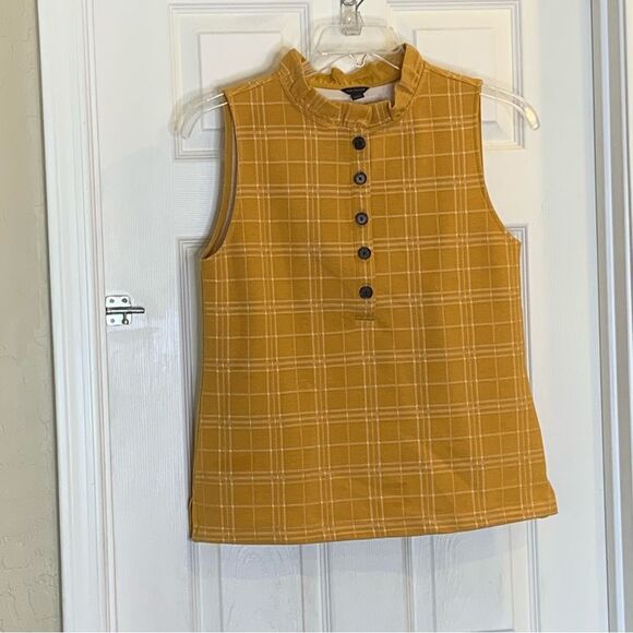 Ann Taylor checked ruffle Henley shell top Size Large - Picture 4 of 9